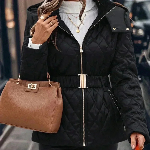 Black Casual Women's Zip-Front Long Sleeve Cropped Hoodie With Fleece Lining